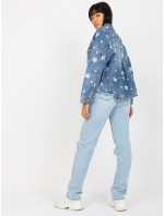 Dámská modrá džínová bunda s potiskem a dírkami