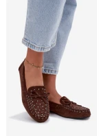 Dámské zdobené mokasíny z eko semiše model 21834478 – hnědé - Kesi