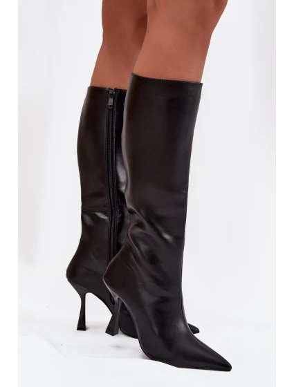 Dámské kozačky na jehlovém podpatku pod kolena Vionette – černé Dámské kozačky na jehlovém podpatku pod kolena Vionette – černé