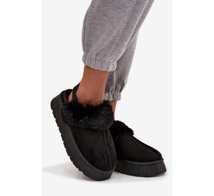 Dámské pantofle na platformě s kožíškem – černé Linaris Dámské pantofle na platformě s kožíškem – černé Linaris