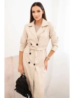 Dámský koženkový kabát béžový - New Collection Italy