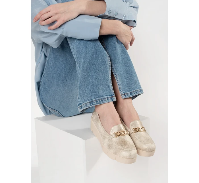 Luxusní  mokasíny zlaté dámské na klínku