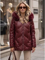 Dámská zimní prošívaná bunda LOVEINSIDE s kožešinovým lemem, vínová, FashionStreet TY5813 Dámská zimní prošívaná bunda LOVEINSIDE s kožešinovým lemem, vínová, FashionStreet TY5813