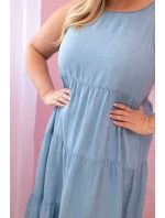 Dámské šaty Plus Size z lyocellu, rozšířené s volány světlý denim