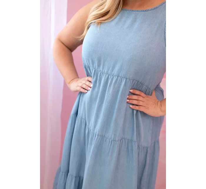 Dámské šaty Plus Size z lyocellu, rozšířené s volány světlý denim