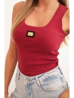 Dámská pruhovaná tílko s ozdobnou nášivkou bordová