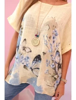 Dámská bavlněná košile s model 22021092 a květinami žlutý - K-Fashion