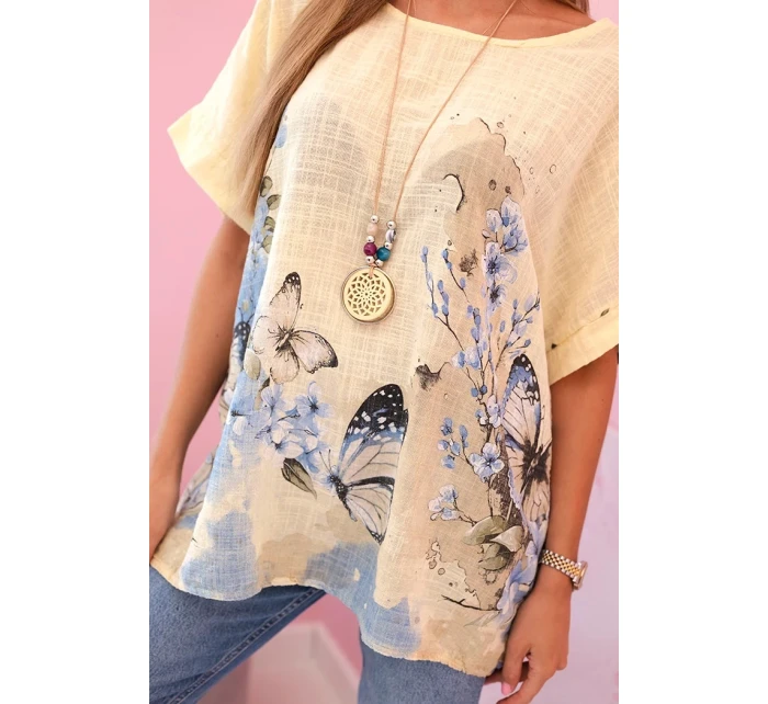 Dámská bavlněná košile s model 22021092 a květinami žlutý - K-Fashion