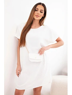 Dámské šaty s krátkým rukávem a kabelkou na řetízku bílá