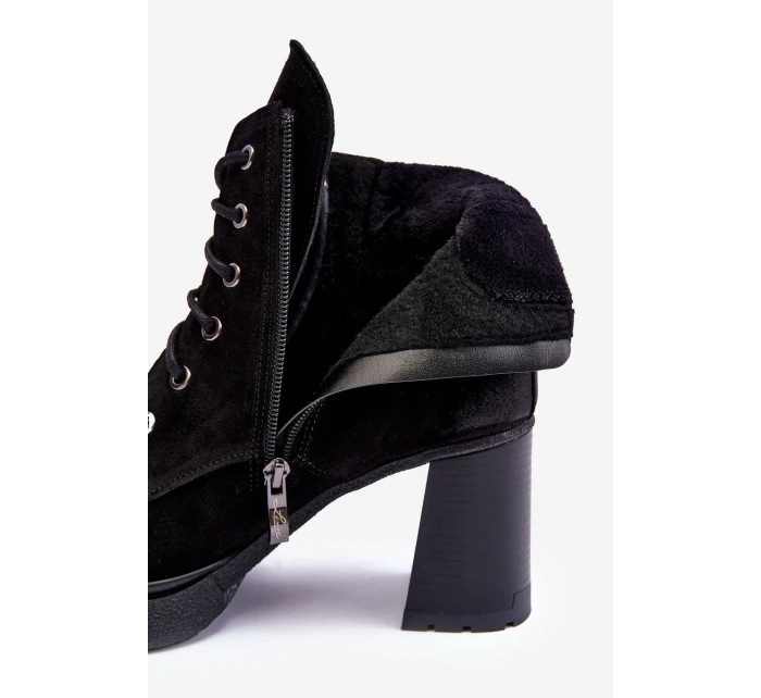 Šněrovací Zimní Boty Na Podpatku Černé model 21634844 - Boto