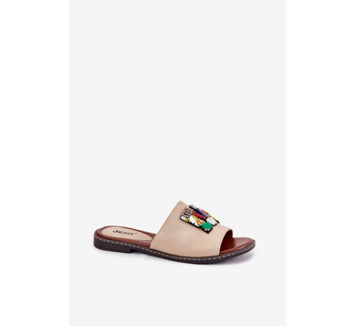 Dámské Pantofle Na Plochém Podpatku S Ozdobou Zlaté model 21695681 - Boto Dámské Pantofle Na Plochém Podpatku S Ozdobou Zlaté model 21695681 - Boto