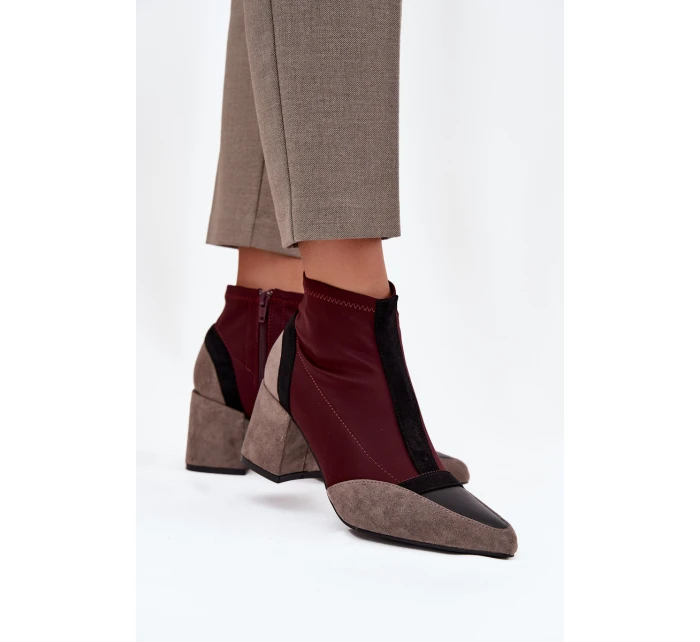 Dámské kotníkové boty na masivním podpatku na zip bordó Delvane