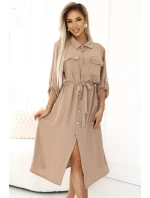 531-3 Midi sukně se zlatými knoflíky a vázáním - MOCHA MOUSSE