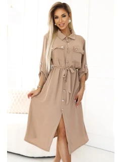 531-3 Midi sukně se zlatými knoflíky a vázáním - MOCHA MOUSSE