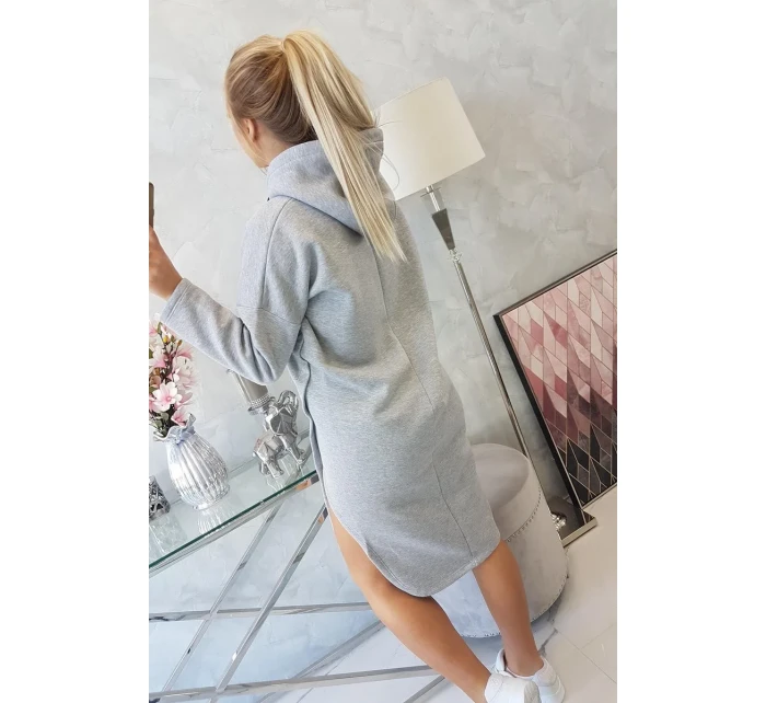 Šaty s kapucí a bočním rozparkem šedé