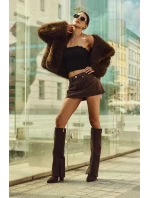 Kozačky Eko Podpatky Na Zip Zateplené  Čokoládové model 21704760 - Boto