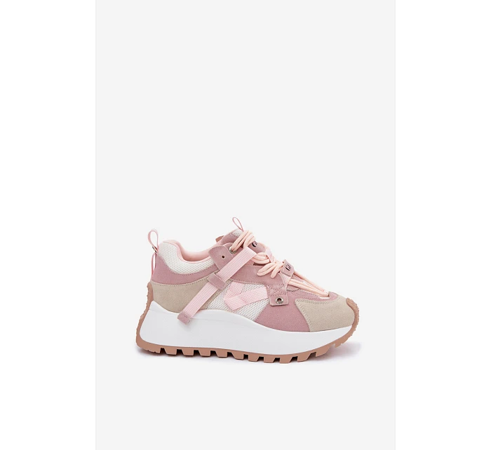 Tenisky na platformě z přírodního semiše model 22095134 růžové - Goe