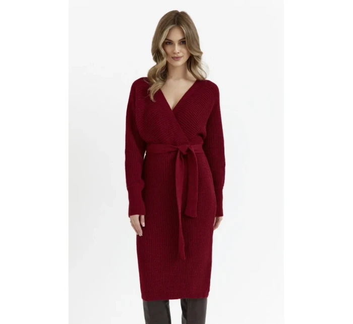 model 20620596 Svetrové šaty s výstřihem do V bordó - Moe