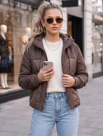 Dámská prošívaná přechodová bunda s kapucí, hnědá, FashionStreet TY6092
