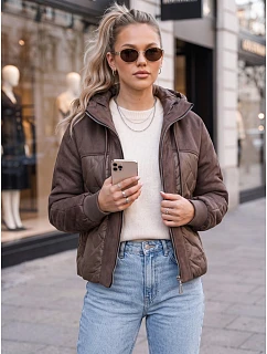 Dámská prošívaná přechodová bunda s kapucí, hnědá, FashionStreet TY6092