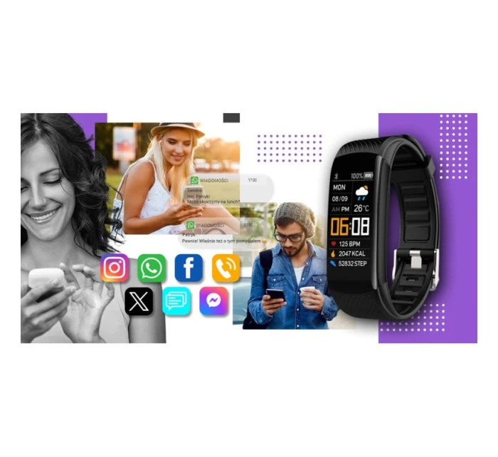 GIEWONT Black and Purple 2 Strap Smartwatch GW200-3