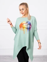 Oversize halenka s potiskem duhových rtů tmavě mátová