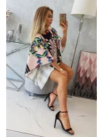 Netopýří šaty s vázáním v pase, pudrově růžové