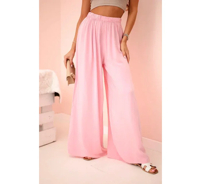 Široké dámské kalhoty s elastickým pasem světle růžová Široké dámské kalhoty s elastickým pasem světle růžová