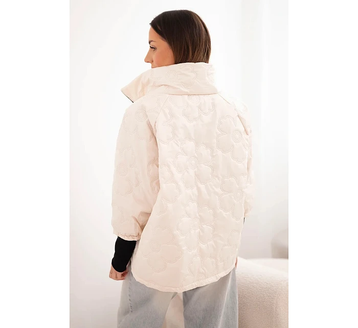 Dámská jarní prošívaná bunda s ozdobnou model 22040178 a zipem světle béžová - K-Fashion
