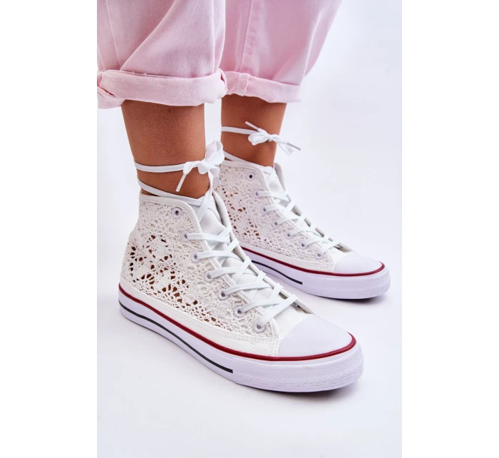 Dámské krajkové vysoké tenisky bílá model 21621978 - Boto