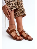 Dámské Ploché Sandály S Ozdobami Sergio Leone SK072H Hnědé Dámské Ploché Sandály S Ozdobami Sergio Leone SK072H Hnědé