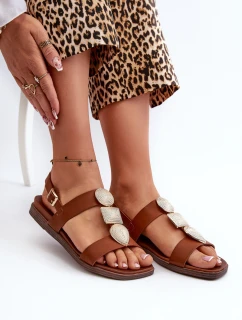 Dámské Ploché Sandály S Ozdobami Sergio Leone SK072H Hnědé