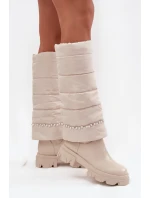 Dámské zimní kozačky s korálky světlá béžová model 21714762 - Boto