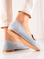 Jedinečné modré  mokasíny dámské na plochém podpatku