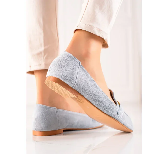 Jedinečné modré  mokasíny dámské na plochém podpatku