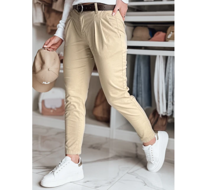 Dámské kalhoty chinos s páskem MODELA tmavě béžové FashionStreet UY2571