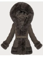 Elegantní hnědá bunda pro přechodné období s kožešinou S'West (B8526-48)