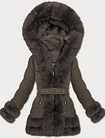 Elegantní přechodová bunda s kožešinou S'West hnědá (B8526-48)