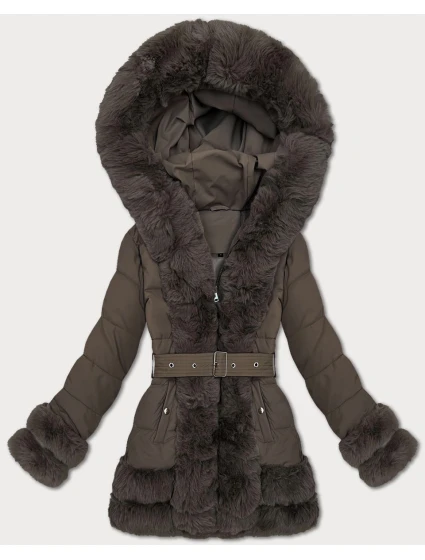 Elegantní hnědá bunda pro přechodné období s kožešinou S'West (B8526-48)