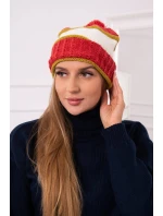 Dámská čepice Kinga K297 rudá+světlá khaki+ecru Dámská čepice Kinga K297 rudá+světlá khaki+ecru