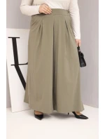 Dámské bavlněné kalhoty Plus Size s širokými nohavicemi a volným střihem khaki Dámské bavlněné kalhoty Plus Size s širokými nohavicemi a volným střihem khaki