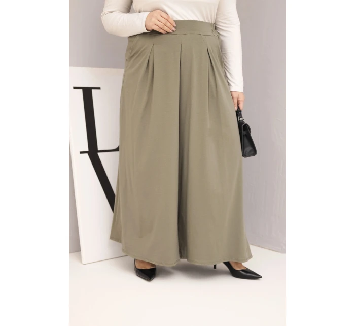 Dámské bavlněné kalhoty Plus Size s širokými nohavicemi a volným střihem khaki Dámské bavlněné kalhoty Plus Size s širokými nohavicemi a volným střihem khaki