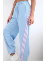 Dámské máslové kalhoty z viskózy s lampasem modré Dámské máslové kalhoty z viskózy s lampasem modré