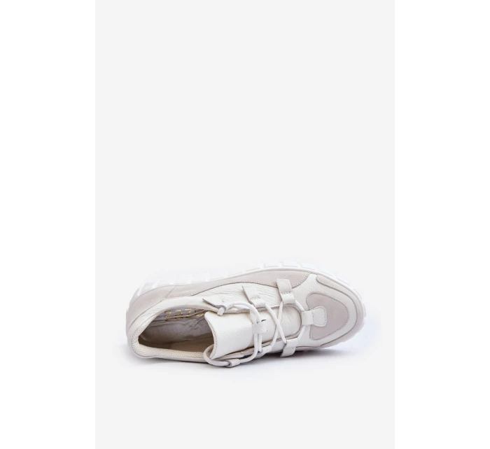 Dámské kožené sportovní boty na platformě M01/1 Zazoo světle béžové