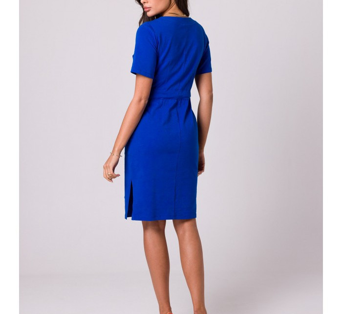 B263 Bavlněné šaty s kapsami - královská modř