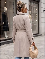 Dlouhý dámský dvouřadý kabát s páskem, béžový, FashionStreet NY0805 Dlouhý dámský dvouřadý kabát s páskem, béžový, FashionStreet NY0805