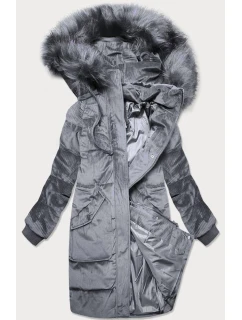 Šedá dámská zimní bunda s kapucí model 21773185 - Libland