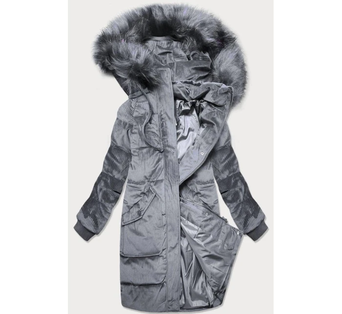 Šedá dámská zimní bunda s kapucí model 21773185 - Libland