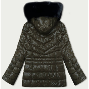 Prošívaná dámská zimní bunda v khaki barvě (V775)