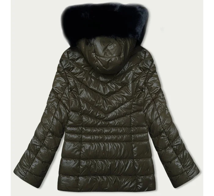 Prošívaná dámská zimní bunda khaki barvě (V775)